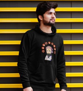Printed Anime Cotton Black Hoodies For Mens and Boys