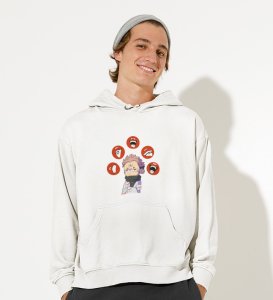 Printed Anime Cotton White Hoodies For Mens and Boys