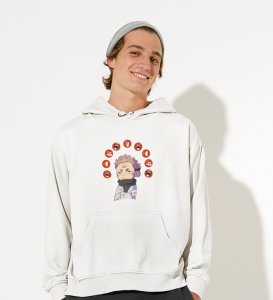 Nine Faced Anime Cotton White Hoodies For Mens and Boys