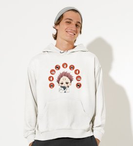 Itadori Two Faces Printed Cotton White Hoodies For Mens and Boys