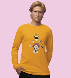 Cute Itadori Printed Cotton Yellow Full Sleeves Tshirt For Mens and Boys