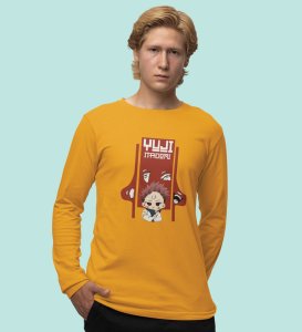 Sarcastic Itadori Cotton Yellow Printed Full Sleeves Tshirt For Mens and Boys