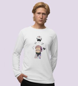 Anime Printed Cotton White Full Sleeves Tshirt For Mens and Boys