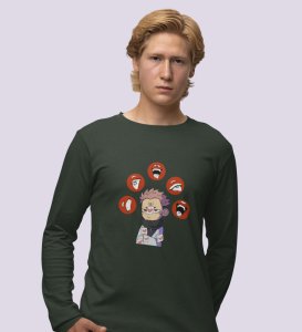 Itadori's Five Faces Cotton Green Full Sleeves Tshirt For Mens and Boys