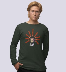 Printed Anime Cotton Green Full Sleeves Tshirt For Mens and Boys