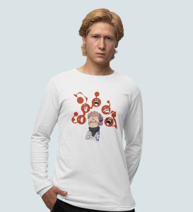 Printed Anime Cotton White Full Sleeves Tshirt For Mens and Boys