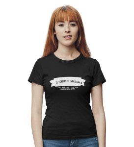 HopOfferTraveller Who Lives Black Round Neck Cotton Half Sleeved Women's T-Shirt with Printed Graphics