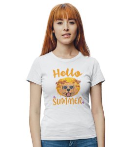 HopOfferHello Summer White Round Neck Cotton Half Sleeved Women's T-Shirt with Printed Graphics