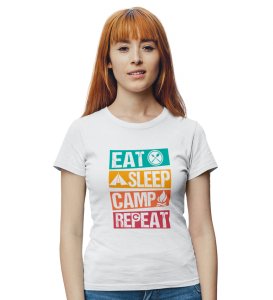 The Camp Routine White Round Neck Cotton Half Sleeved Women's T-Shirt with Printed Graphics