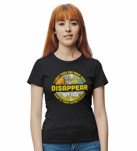 HopOfferSuper Power Black Round Neck Cotton Half Sleeved Women's T-Shirt with Printed Graphics