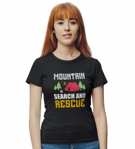 HopOfferSearch & Rescue Black Round Neck Cotton Half Sleeved Women's T-Shirt with Printed Graphics