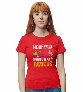 HopOfferSearch And Rescue Red Round Neck Cotton Half Sleeved Women's T-Shirt with Printed Graphics