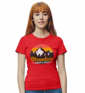 HopOfferSearch And Rescue Red Round Neck Cotton Half Sleeved Women's T-Shirt with Printed Graphics