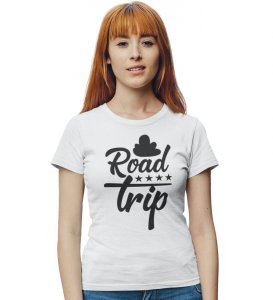 The Road Trip White Round Neck Cotton Half Sleeved Women's T-Shirt with Printed Graphics