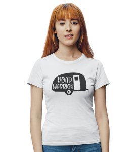 Road Warrior White Round Neck Cotton Half Sleeved Women's T-Shirt with Printed Graphics