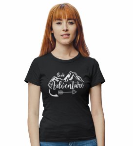 HopOfferSeek Adventure Black Round Neck Cotton Half Sleeved Women's T-Shirt with Printed Graphics