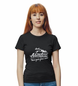 HopOfferSeek Adventure  Black Round Neck Cotton Half Sleeved Women's T-Shirt with Printed Graphics