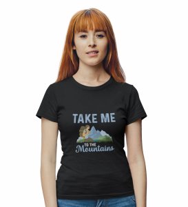 HopOfferTake Me Black Round Neck Cotton Half Sleeved Women's T-Shirt with Printed Graphics
