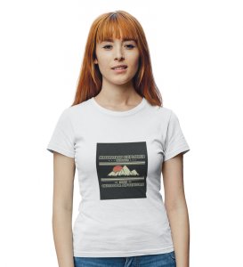 Mountain Explorer White Round Neck Cotton Half Sleeved Women's T-Shirt with Printed Graphics