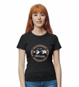 HopOfferDrive To The Paradise Black Round Neck Cotton Half Sleeved Women's T-Shirt with Printed Graphics