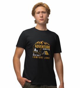 JD.TRENDS Allow The Unexpected To Happen Black Round Neck Cotton Half Sleeved Men's T-Shirt with Printed Graphics