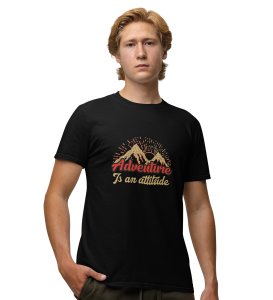 JD.TRENDS Adventure Is An Attitude Black Round Neck Cotton Half Sleeved Men's T-Shirt with Printed Graphics