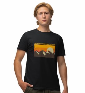 JD.TRENDS Start The Adventure Black Round Neck Cotton Half Sleeved Men's T-Shirt with Printed Graphics