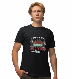 JD.TRENDS The Roadtrip Black Round Neck Cotton Half Sleeved Men's T-Shirt with Printed Graphics