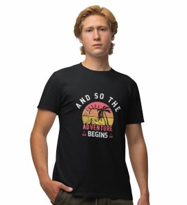 JD.TRENDS Let's Go! Black Round Neck Cotton Half Sleeved Men's T-Shirt with Printed Graphics