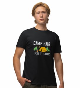 JD.TRENDS Camp Hair Black Round Neck Cotton Half Sleeved Men's T-Shirt with Printed Graphics