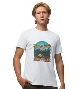 JD.TRENDS The Camp Hair White Round Neck Cotton Half Sleeved Men's T-Shirt with Printed Graphics