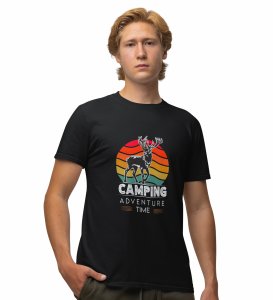 JD.TRENDS It's Adventure Time! Black Round Neck Cotton Half Sleeved Men's T-Shirt with Printed Graphics