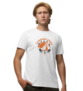 JD.TRENDS Camping Crew White Round Neck Cotton Half Sleeved Men's T-Shirt with Printed Graphics