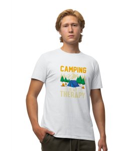 JD.TRENDS My Theraphy White Round Neck Cotton Half Sleeved Men's T-Shirt with Printed Graphics