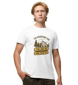 JD.TRENDS The Mountain's Call White Round Neck Cotton Half Sleeved Men's T-Shirt with Printed Graphics