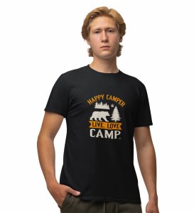 JD.TRENDS Live. Love. Camp Black Round Neck Cotton Half Sleeved Men's T-Shirt with Printed Graphics