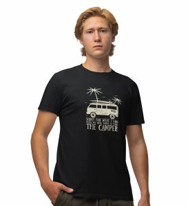 JD.TRENDS The Camper Black Round Neck Cotton Half Sleeved Men's T-Shirt with Printed Graphics