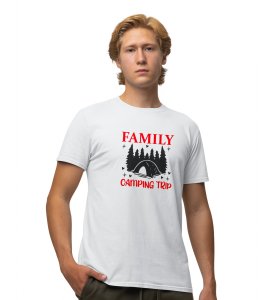 JD.TRENDS A Trip With Family White Round Neck Cotton Half Sleeved Men's T-Shirt with Printed Graphics