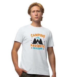 JD.TRENDS The Camping Season White Round Neck Cotton Half Sleeved Men's T-Shirt with Printed Graphics