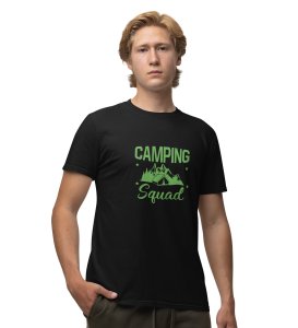 JD.TRENDS Camping Squad Black Round Neck Cotton Half Sleeved Men's T-Shirt with Printed Graphics