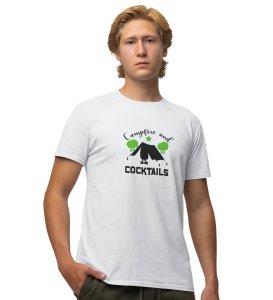 JD.TRENDS Campfire & Cocktails White Round Neck Cotton Half Sleeved Men's T-Shirt with Printed Graphics