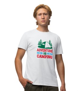 JD.TRENDS It's Camping White Round Neck Cotton Half Sleeved Men's T-Shirt with Printed Graphics