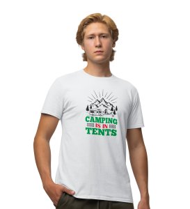JD.TRENDS Camping Tents White Round Neck Cotton Half Sleeved Men's T-Shirt with Printed Graphics