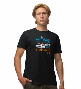 JD.TRENDS Sport Camping Memories Black Round Neck Cotton Half Sleeved Men's T-Shirt with Printed Graphics