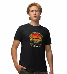 JD.TRENDS The Unstoppable Adventure Black Round Neck Cotton Half Sleeved Men's T-Shirt with Printed Graphics
