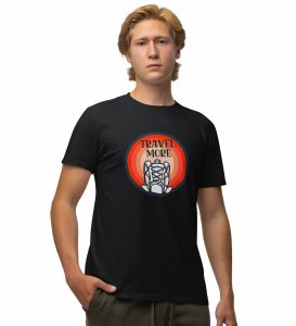 JD.TRENDS Travel More Black Round Neck Cotton Half Sleeved Men's T-Shirt with Printed Graphics