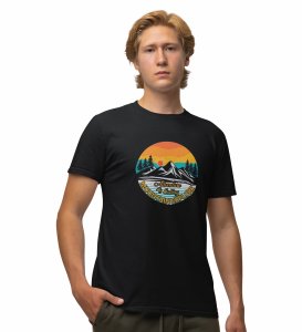 JD.TRENDS Explore The Mountains Black Round Neck Cotton Half Sleeved Men's T-Shirt with Printed Graphics