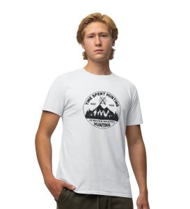 JD.TRENDS Time Spent Hunting White Round Neck Cotton Half Sleeved Men's T-Shirt with Printed Graphics
