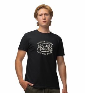 JD.TRENDS The Superior Experience Black Round Neck Cotton Half Sleeved Men's T-Shirt with Printed Graphics