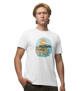 JD.TRENDS The Cabin House White Round Neck Cotton Half Sleeved Men's T-Shirt with Printed Graphics